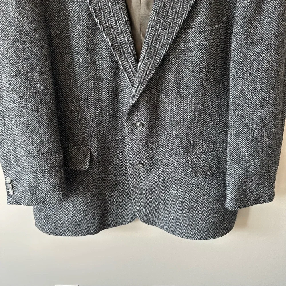 Foursome Harris Tweed Vintage Blazer Mens 43R Blue Wool Herringbone Jacket